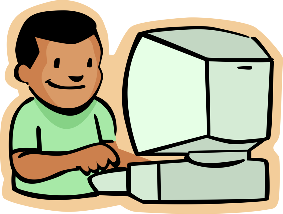 Clipart of boy with a computer. https://www.wannapik.com/vectors/20217